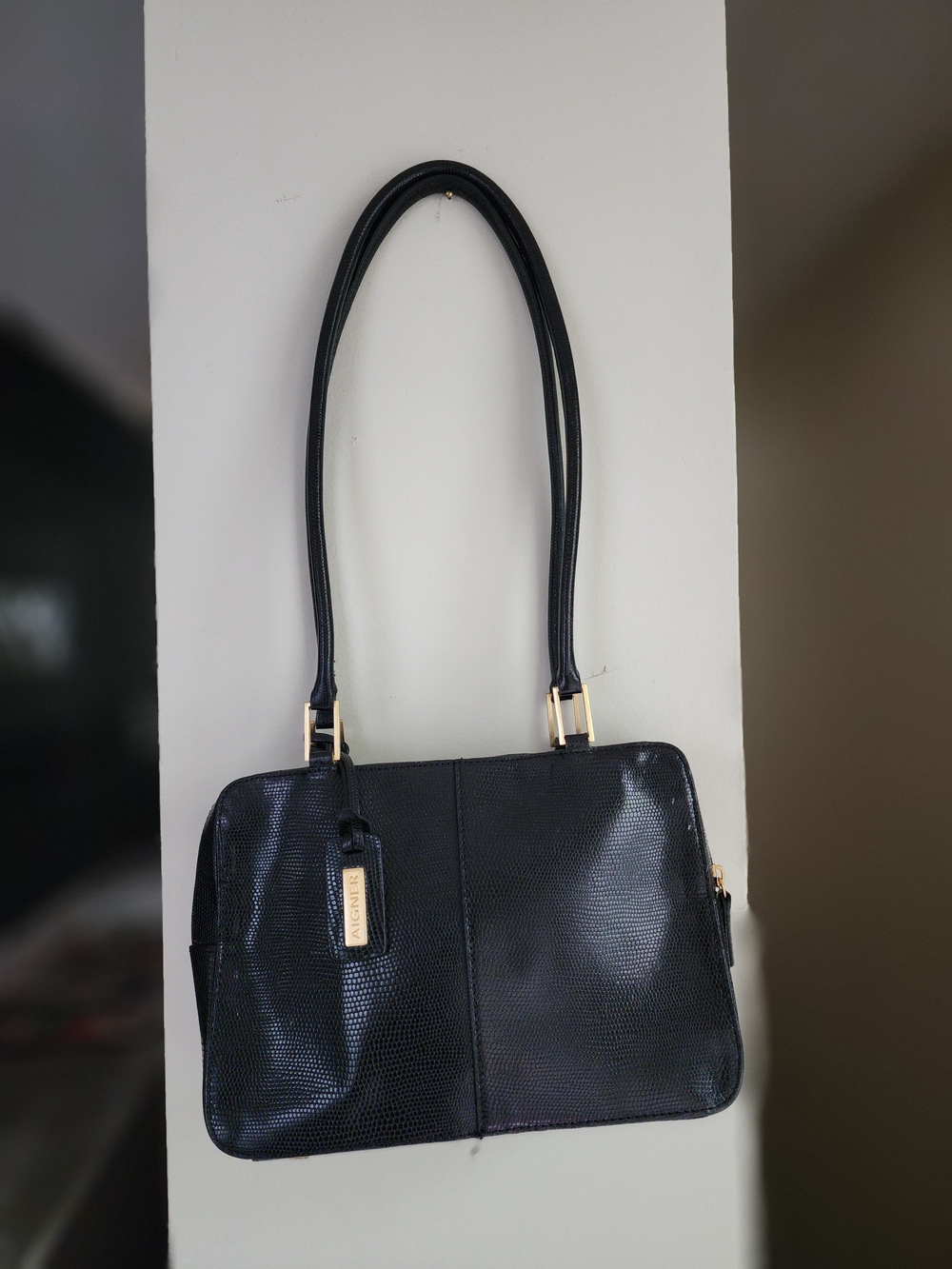 Vintage Etienne Aigner Lizard Print Leather Shoulder Bag